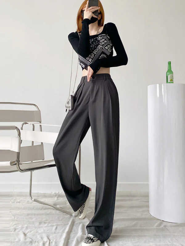 6 Colors Urban High Waisted Wide Leg Solid Color Pants - Image 2