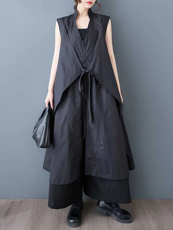 A-Line Loose Pockets Solid Color Tied Zipper V-Neck Midi Dresses Shirt Dress