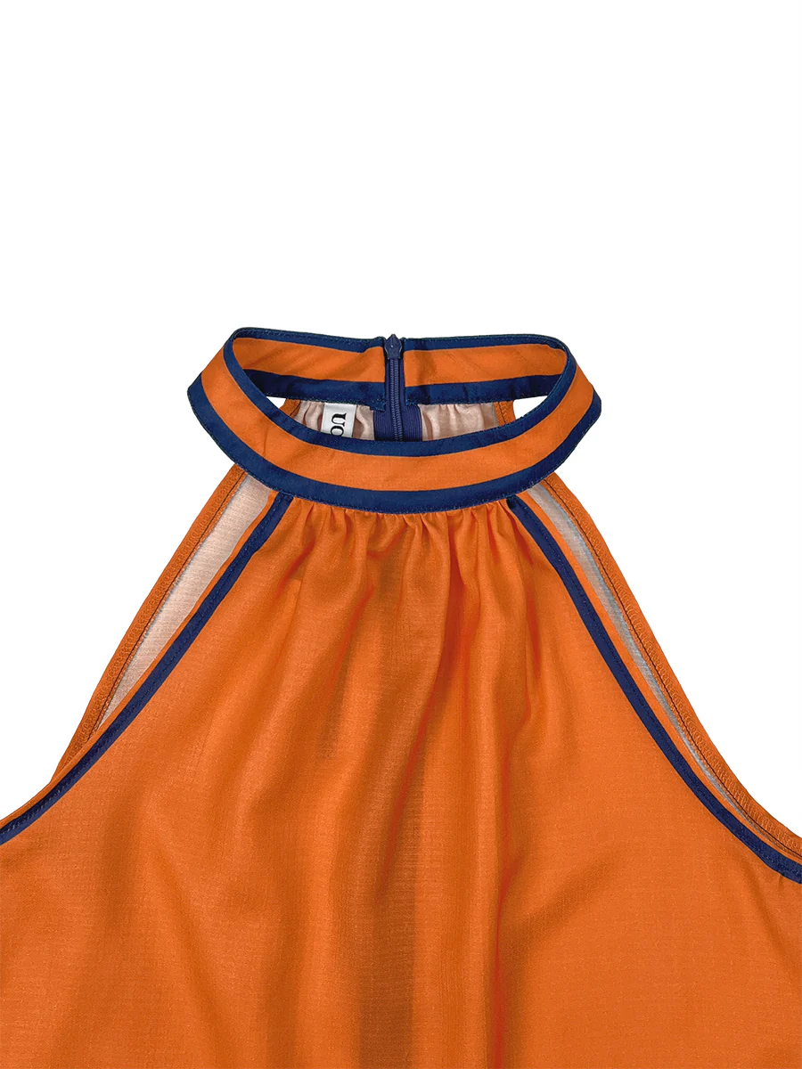 A-Line Sleeveless Contrast Color Pockets Zipper Halter-Neck Mini Dresses - Image 10