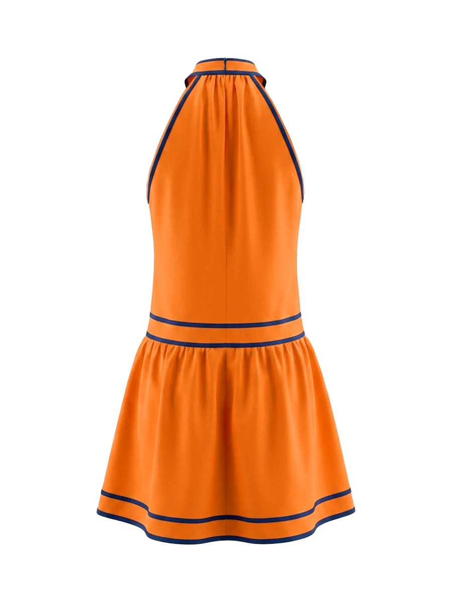 A-Line Sleeveless Contrast Color Pockets Zipper Halter-Neck Mini Dresses - Image 9