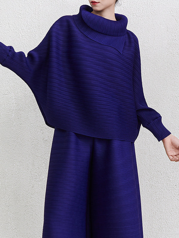 Batwing Sleeves Loose Pleated Solid Color Mock Neck Blouses&Shirts Tops - Image 17