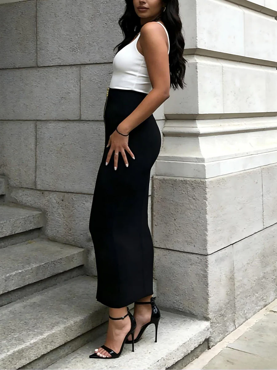 Bodycon High Waisted Solid Color Zipper Skirts Bottoms - Image 6