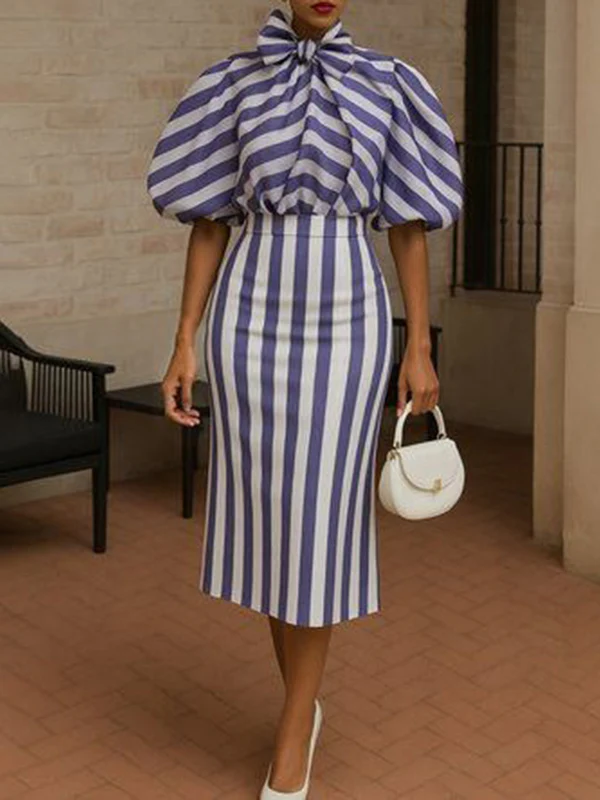 Bodycon Split-Joint Striped Skirts - Image 2