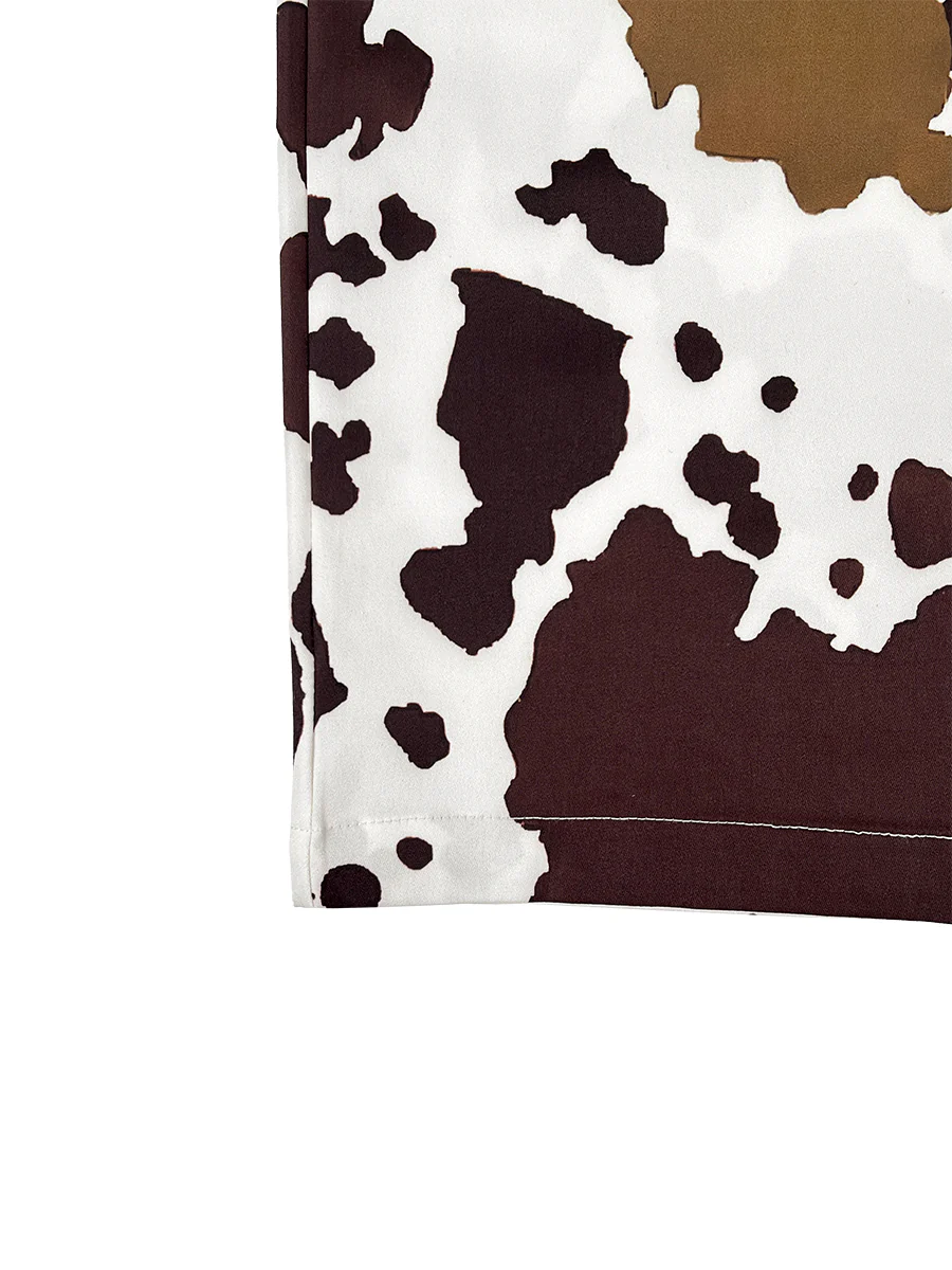 Elasticated Waist High Waisted Contrast Color Cow Printed Split-Joint Pants - Image 11