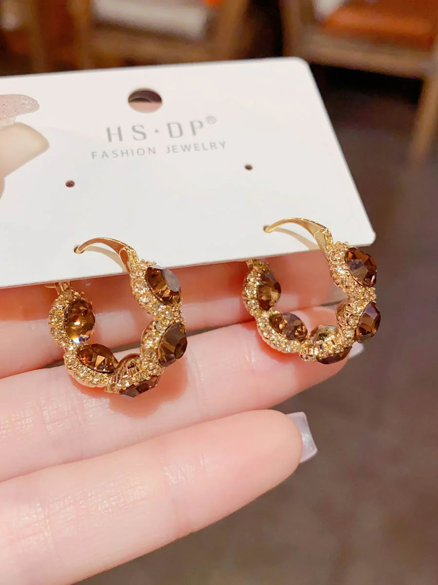 Geometric Rhine Stones Earrings Accessories - Image 3