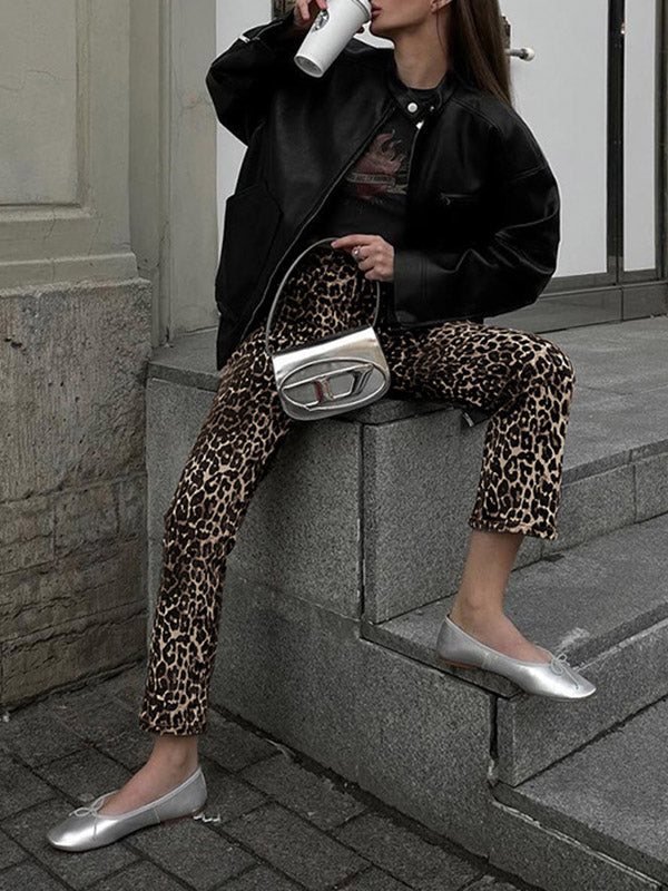 High Waisted Leopard Pockets Pants Trousers - Image 7