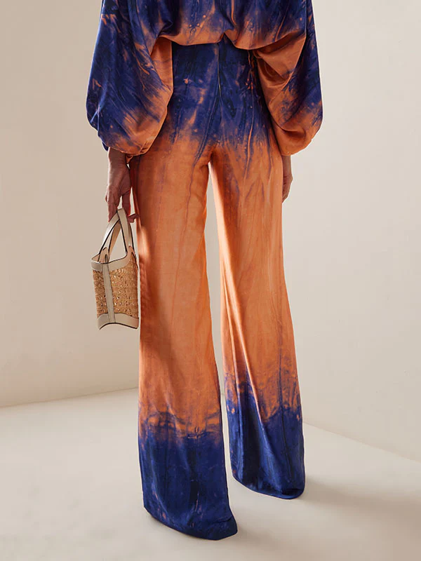 High Waisted Loose Contrast Color Gradient Split-Joint Tie-Dyed Pants Trousers - Image 3