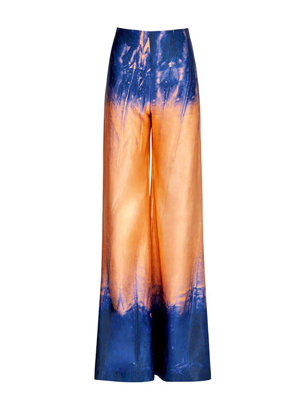 High Waisted Loose Contrast Color Gradient Split-Joint Tie-Dyed Pants Trousers - Image 4