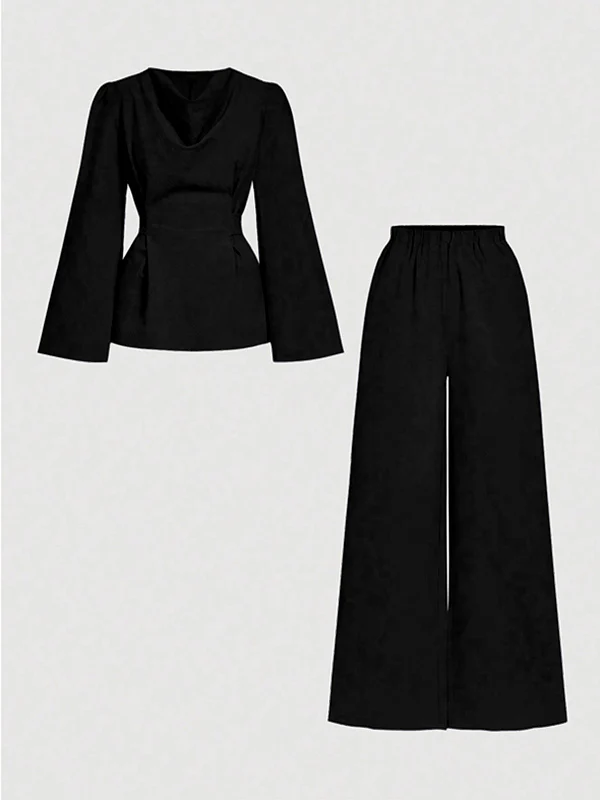High Waisted Loose Solid Color Split-Joint Pants Trousers - Image 8