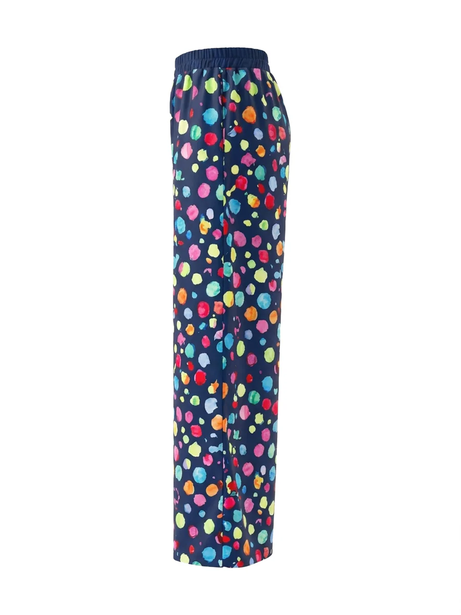 High Waisted Wide Leg Contrast Color Elasticity Pockets Polka Dot Pants Trousers - Image 6