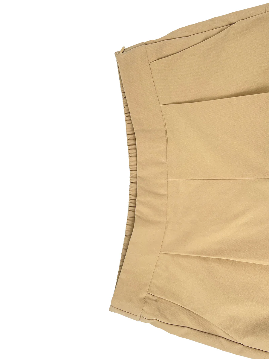 High Waisted Wide Leg Pleated Pockets Solid Color Split-Joint Streamer Cropped Trousers - Image 6