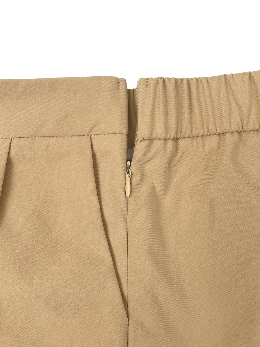 High Waisted Wide Leg Pleated Pockets Solid Color Split-Joint Streamer Cropped Trousers - Image 8