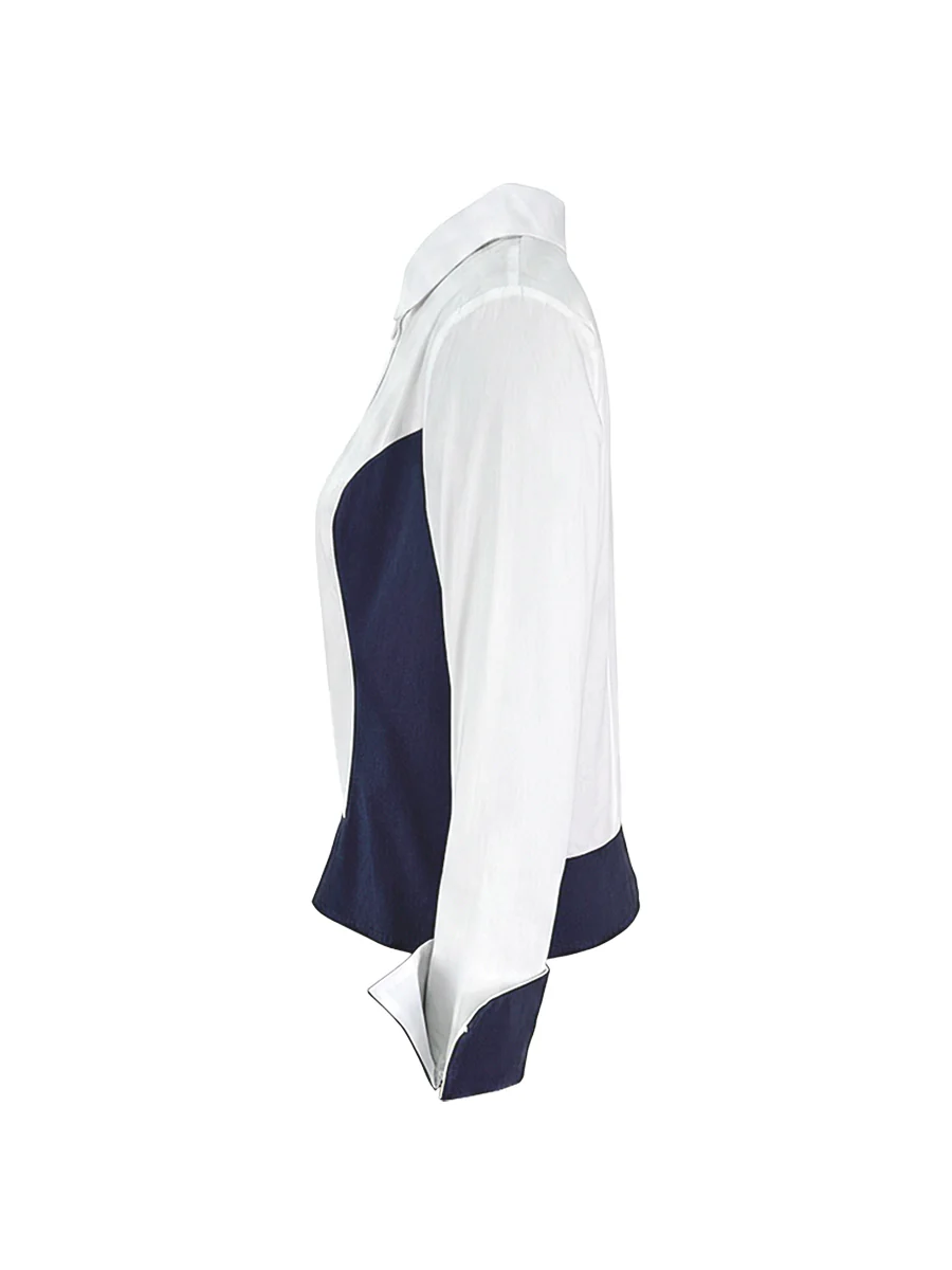 Long Sleeves Buttoned Contrast Color Split-Joint Lapel Blouses&Shirts Tops - Image 5
