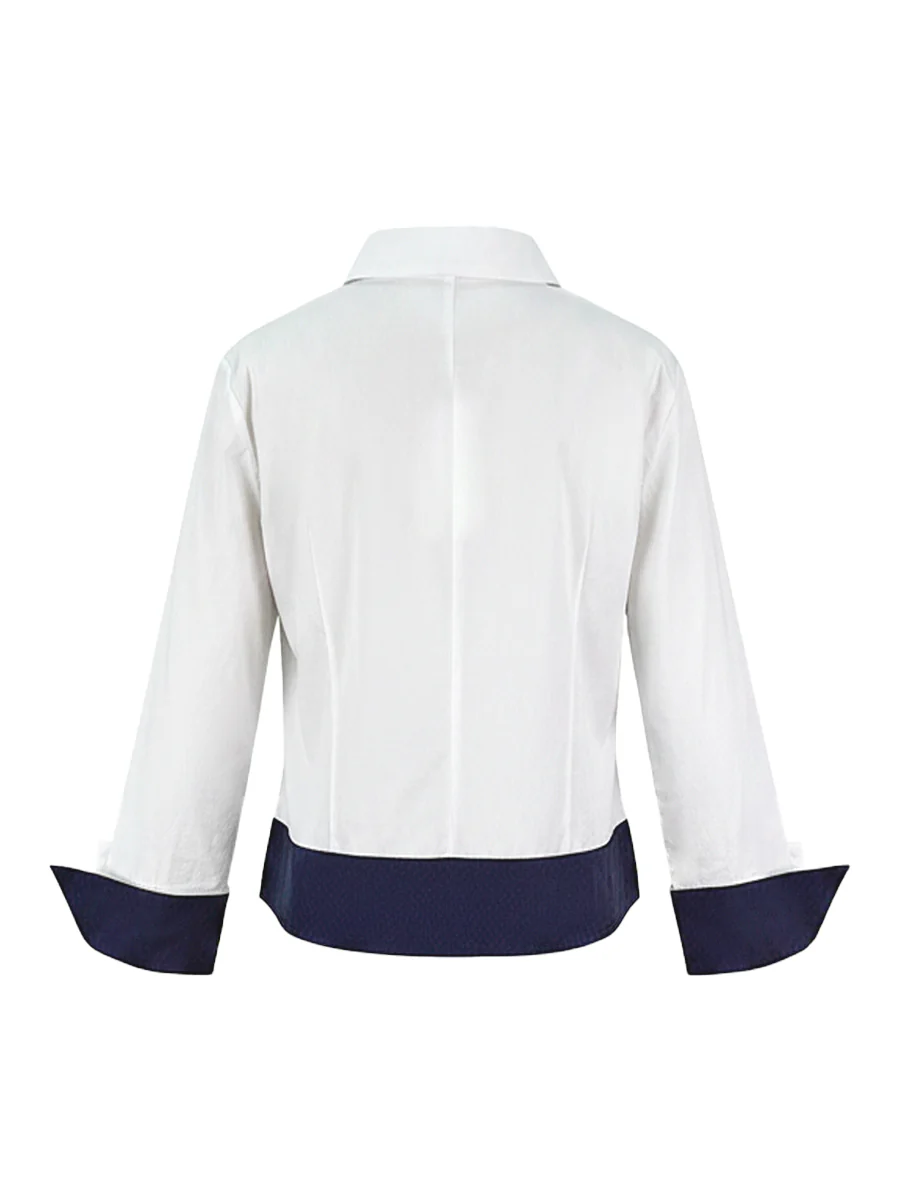 Long Sleeves Buttoned Contrast Color Split-Joint Lapel Blouses&Shirts Tops - Image 6