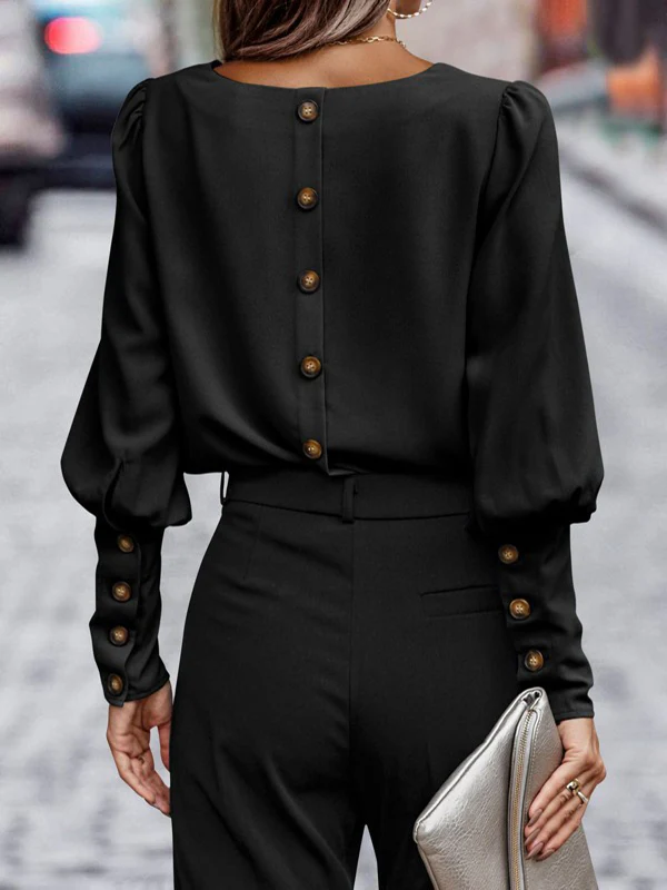 Long Sleeves Loose Buttoned Round-Neck Blouses&Shirts Tops - Image 7