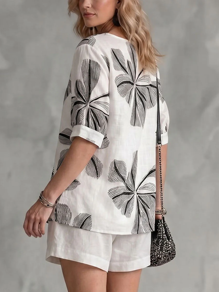 Long Sleeves Loose Contrast Color Embroidered Flower Print Round-neck T-Shirts Tops - Image 6
