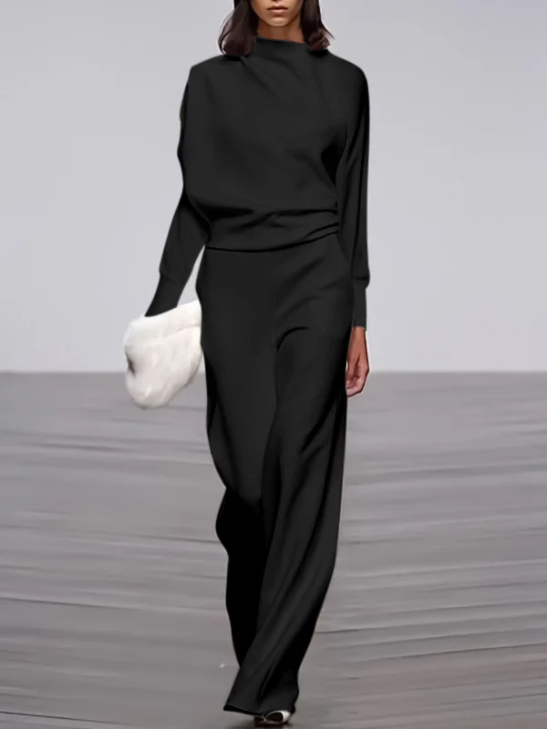 Long Sleeves Loose Solid Color Stand Collar T-Shirts Tops - Image 2