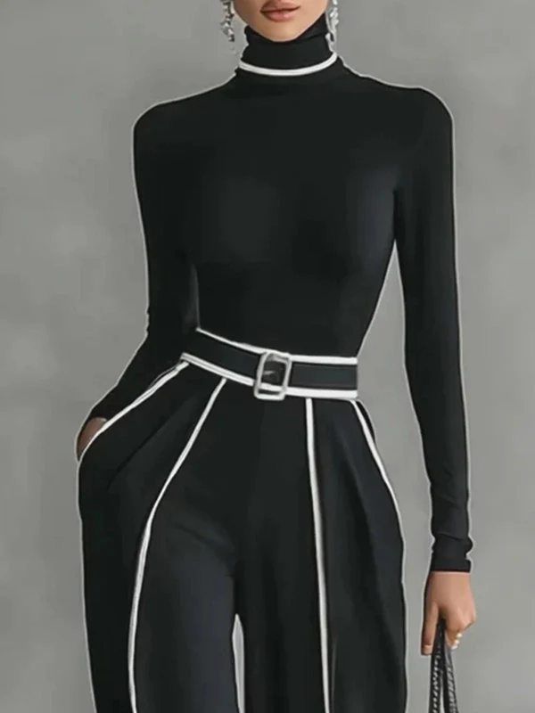 Long Sleeves Skinny Solid Color High Neck T-Shirts Tops