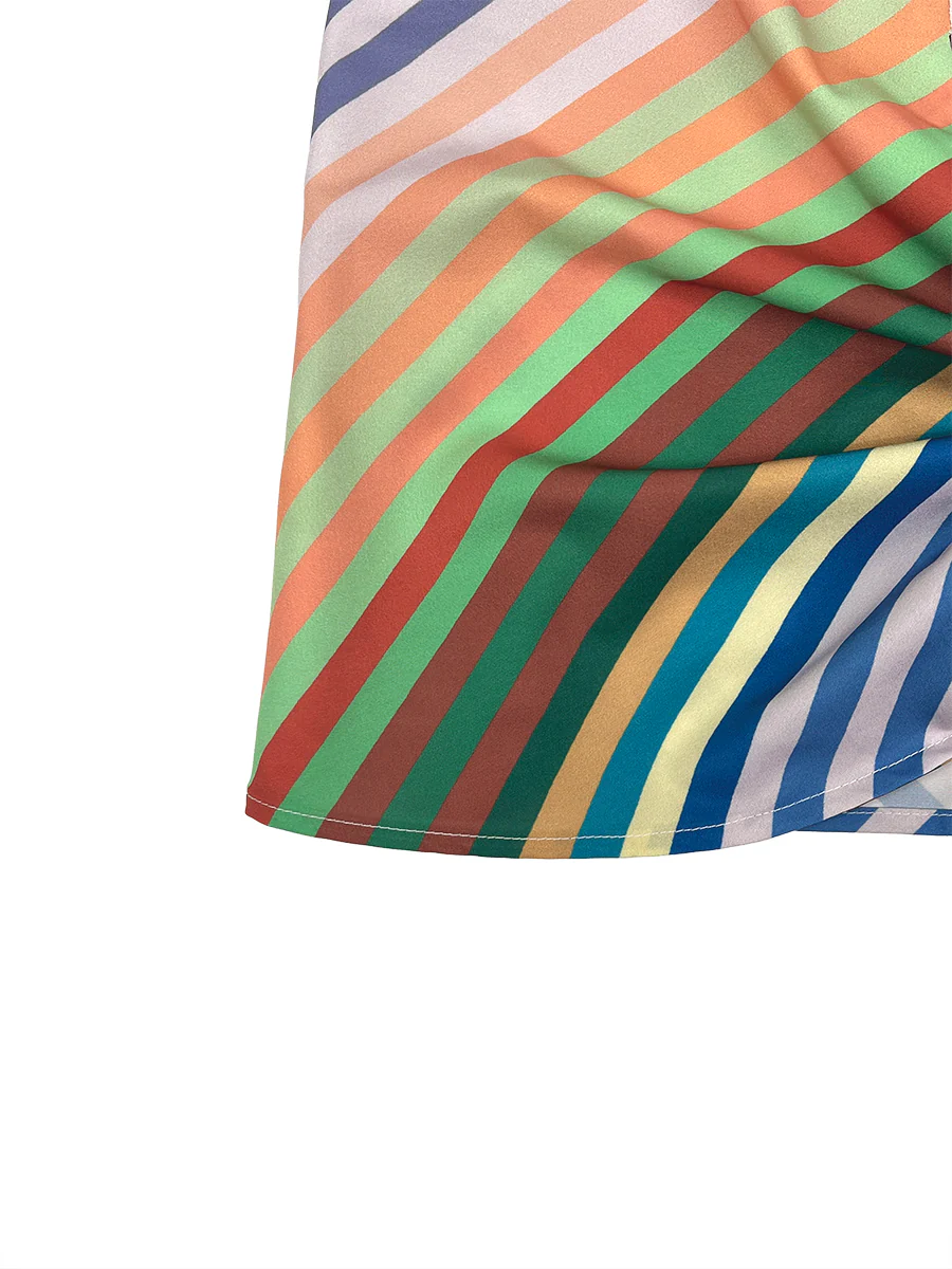 Loose Sleeveless Backless Contrast Color Striped Tied Halter-Neck Vest Top - Image 11