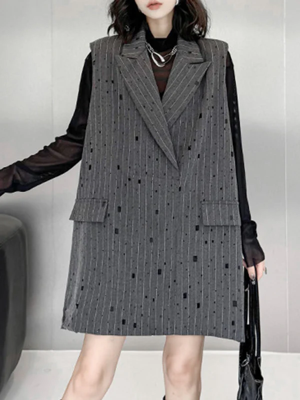 Loose Sleeveless Striped Lapel Vest Top