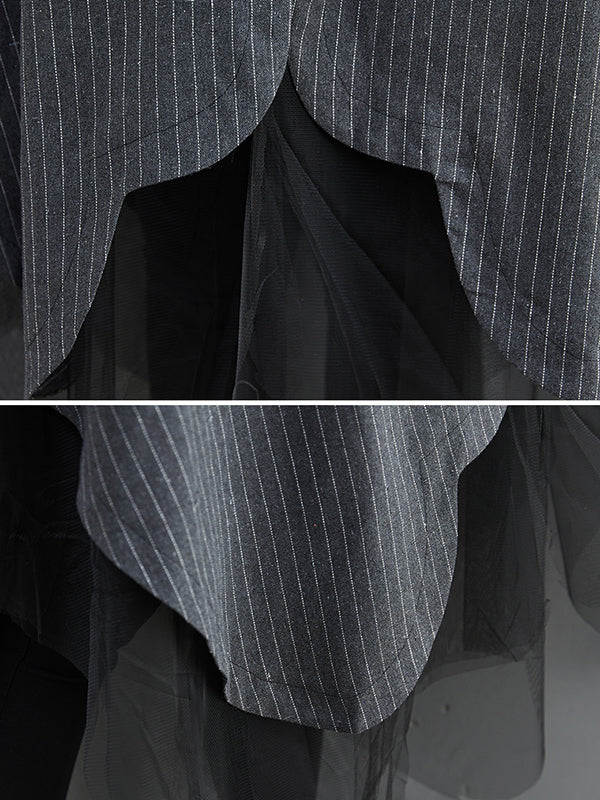 Loose Striped Gauze Split-Joint Lapel Long Dress - Image 18