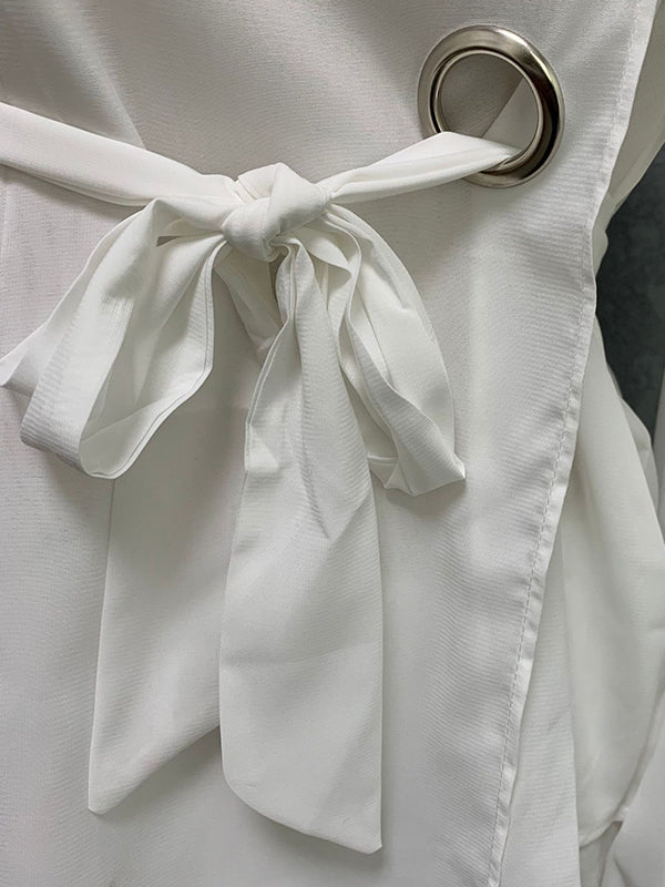 Loose Wrap Bandage Hollow Solid Color Split-Joint Blouses&Shirts Tops - Image 18