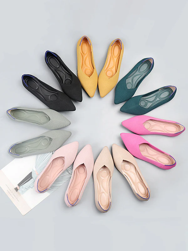 Pointed-Toe Shallow Cut Split-Joint Flat Shoes