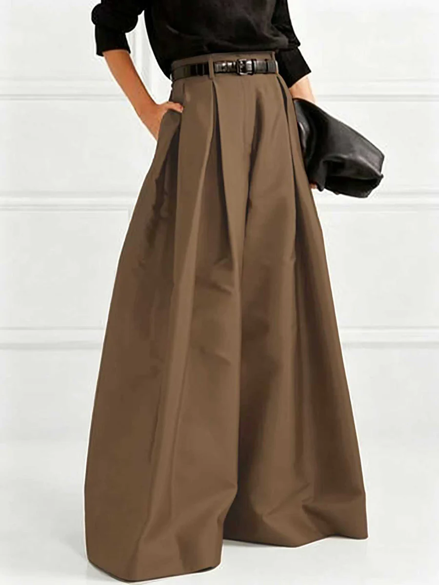 High Waisted Loose Pleated Solid Color Pants - Image 4