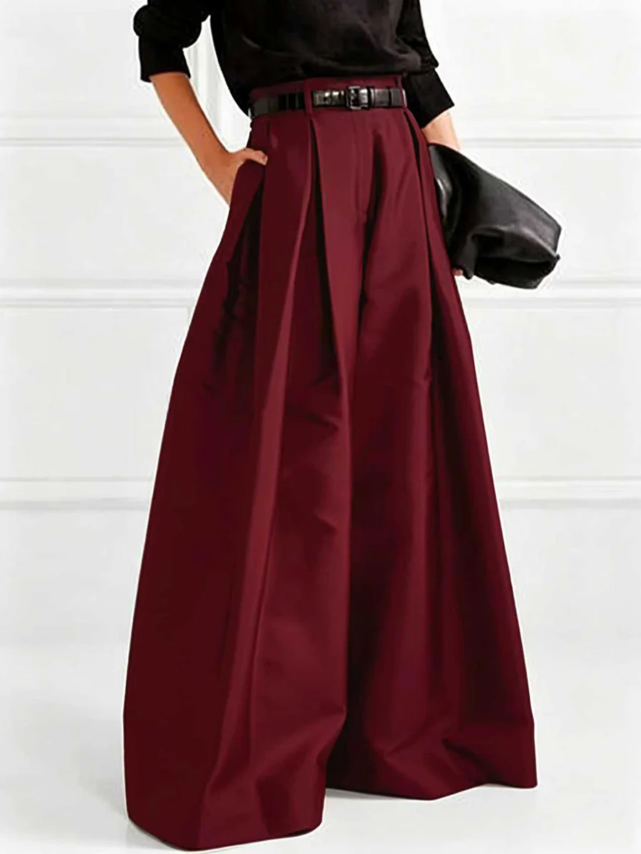 High Waisted Loose Pleated Solid Color Pants - Image 5