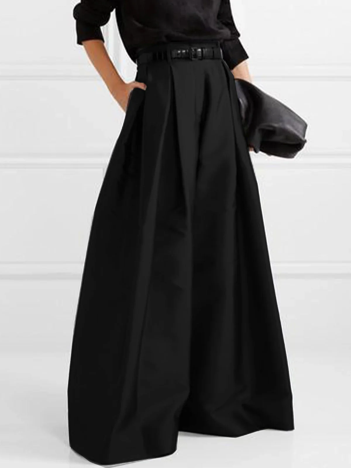 High Waisted Loose Pleated Solid Color Pants - Image 6