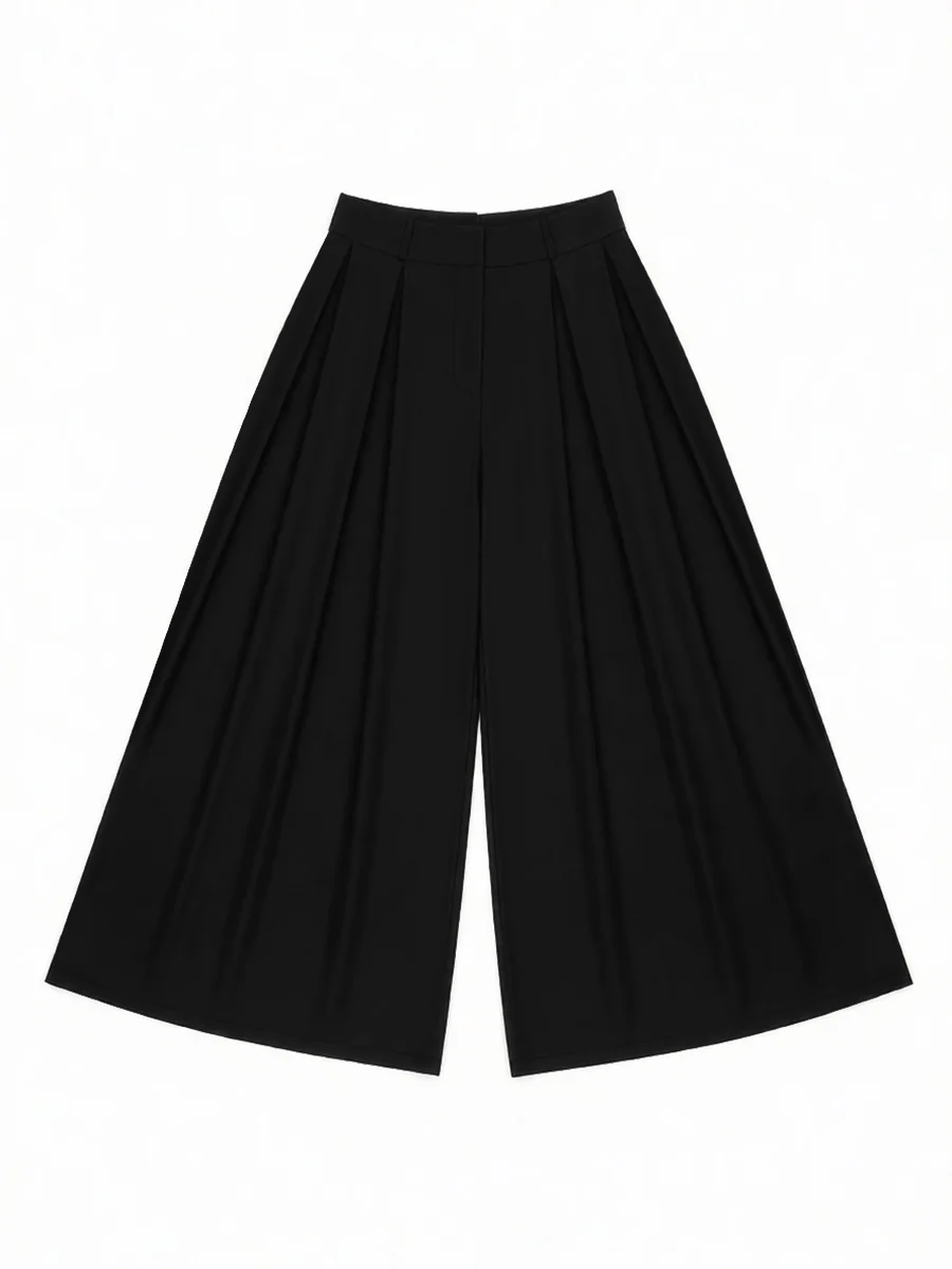 High Waisted Loose Pleated Solid Color Pants - Image 8
