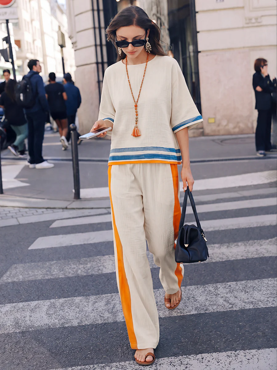 High Waisted Loose Pockets Striped Pants Trousers - Image 4
