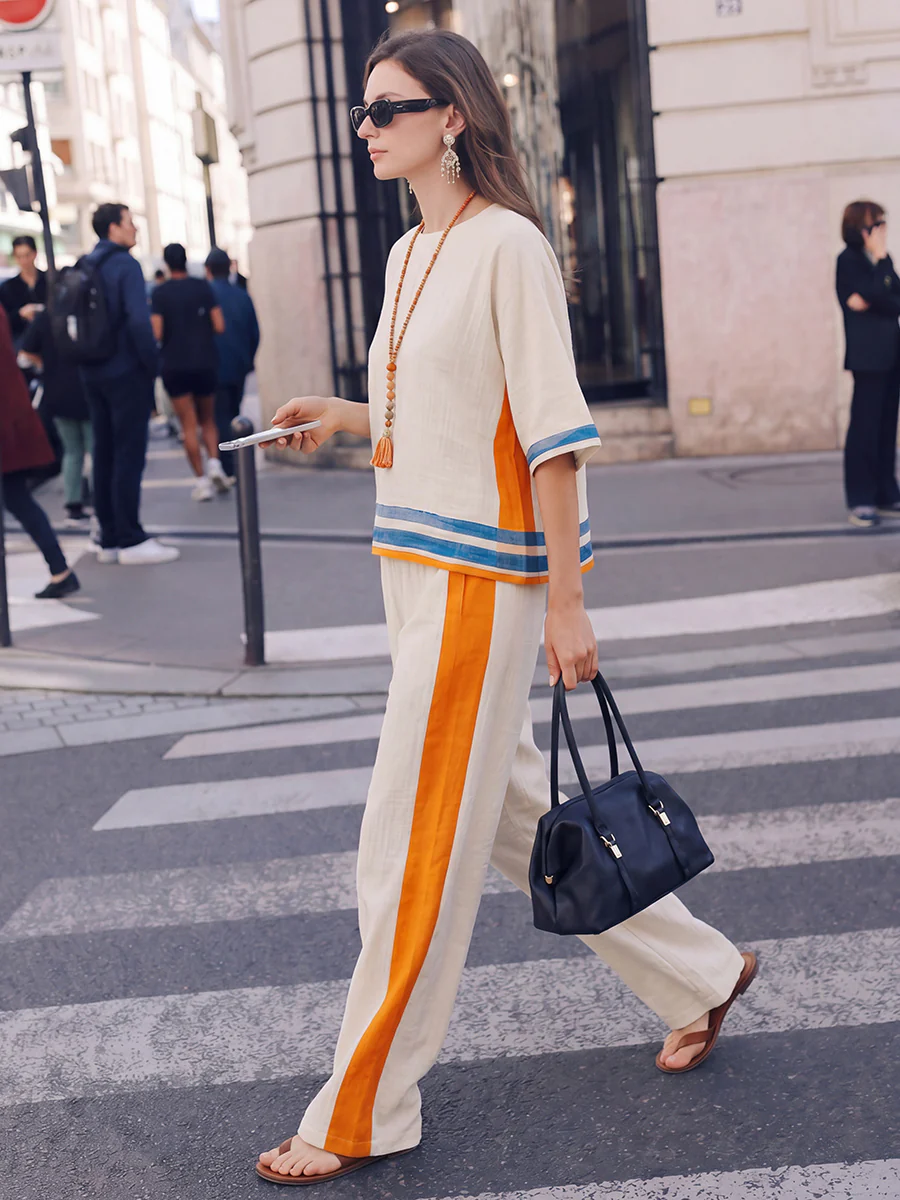High Waisted Loose Pockets Striped Pants Trousers - Image 5